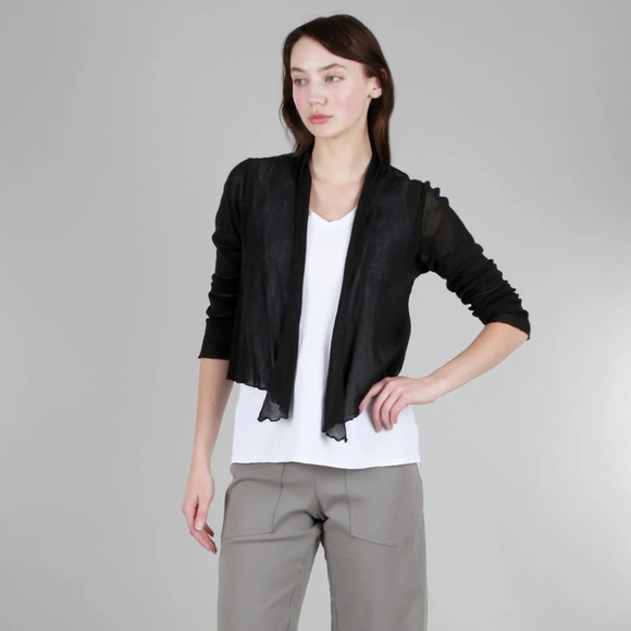 Cut Loose Women's Black Cropped Mesh Tulle Cardigan Size Medium Open Front. - Picture 2 of 10